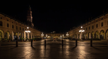 panoramic view of the square of vigevano and the tower of bramante