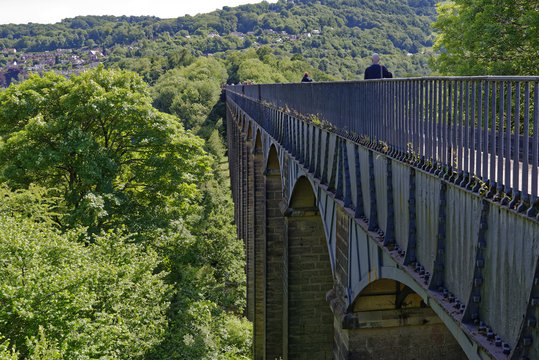 View of Pontcysyllte Aqueduct, the highest in the world, which carries the Llangollen Canal across the River Dee in northeast Wales, United Kingdom