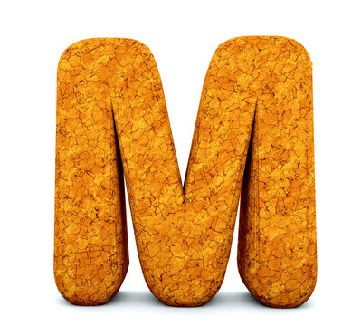 Letter M, font soil drought cracked, dry mud alphabet, path save.
