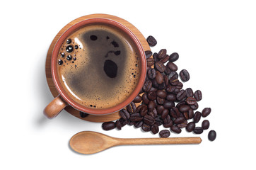 Cup of coffee and beans