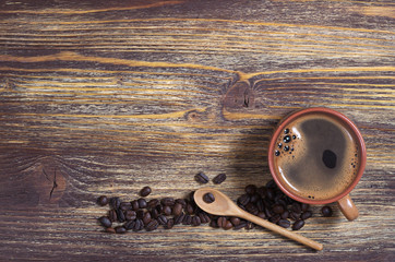 Cup of coffee and beans