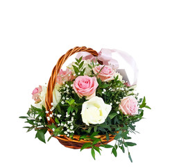 pinks leaf flowers in a basket