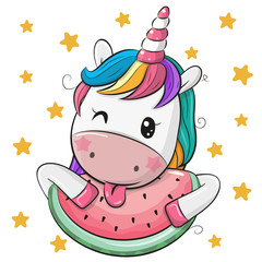 Cute Cartoon Unicorn with watermelon © reginast777
