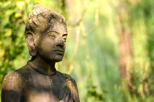 Stone statue of the Japanese Buddha in nature