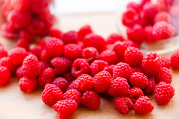 Ripe red raspberries for making tasty jam close-up