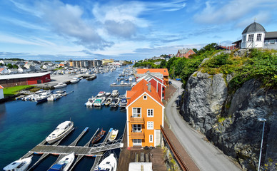 View over the harbor of the city Haugesund in Norway 