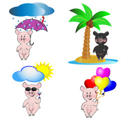 Obraz na płótnie Canvas Vector set - funny cartoon pigs