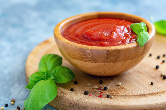 Homemade Tomato Sauce And Fresh Basil.