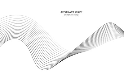 Abstract wave element for design. Digital frequency track equalizer. Stylized line art background. Vector illustration. Wave with lines created using blend tool. Curved wavy line, smooth stripe.