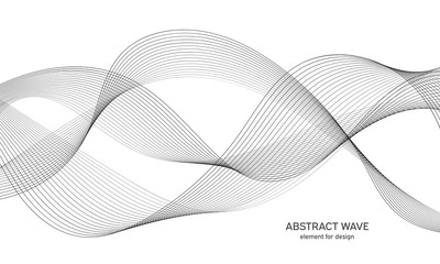 Abstract wave element for design. Digital frequency track equalizer. Stylized line art background. Vector illustration. Wave with lines created using blend tool. Curved wavy line, smooth stripe.