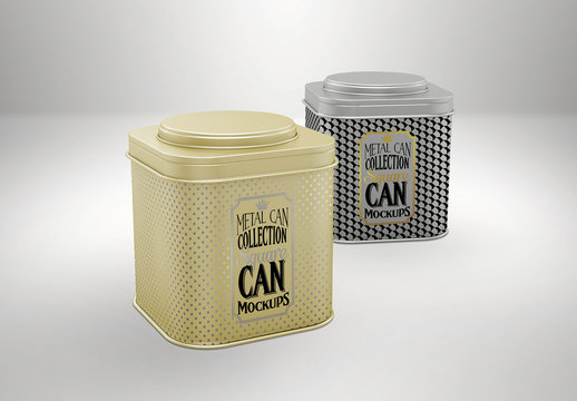 Two Square Tea Tin Cans Mockup