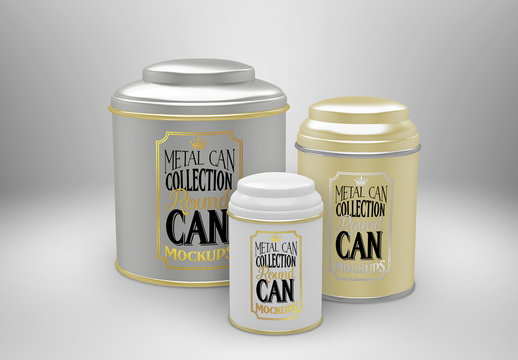 Three Round Tea Tin Cans Mockup