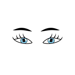 Eyes blue woman cartoon sign. Darling isolated icon. Fashion graphic design flat element. Modern stylish abstract symbol. Colorful template for prints, logo, label, tattoo, sign. Vector illustration.