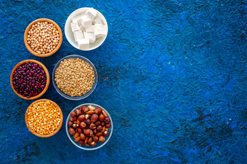 Products rich protein. Legumes, nuts, low-fat cheese. Raw beans, chickpeas, lentil, almond,...