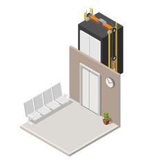 Low poly isometric elevator hall