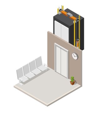 Low Poly Isometric Elevator Hall