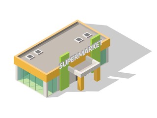 Fototapeta premium Isometric market mall place with parking low poly 3d