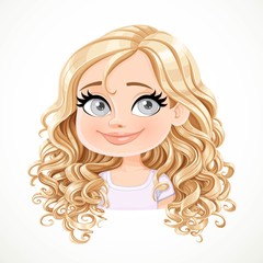 Beautiful pleased cartoon blond girl with magnificent curly hair portrait isolated on white background