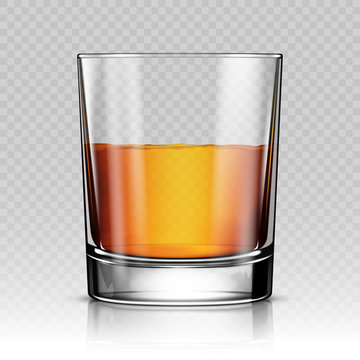 Glass of whiskey isolated realistic vector illustration