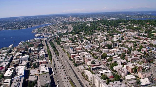 Interstate 5 by Seattle Lake Helicopter Aerial