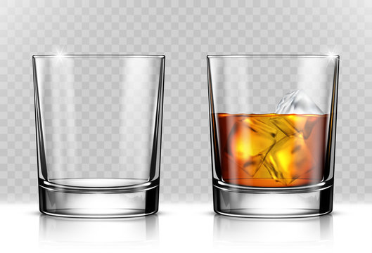 Naklejka Glass of scotch whiskey and ice on transparent background