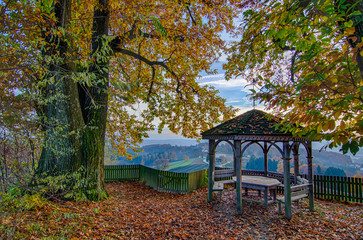 romantic pergola with view in autumn