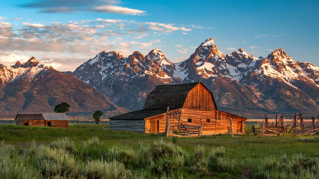 John Moulton Barn in Grand Teton NP at sunrise