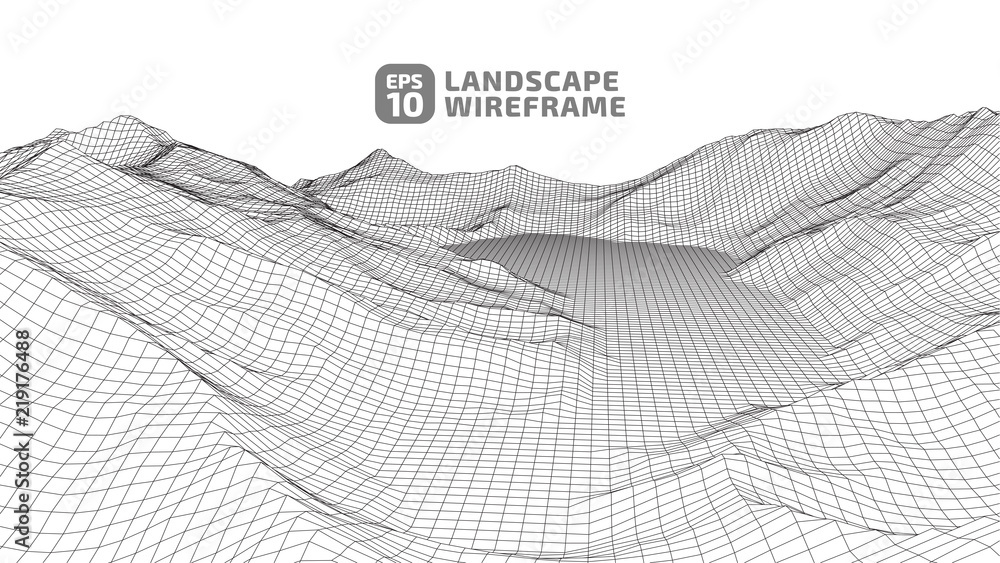 Aufkleber abstract wireframe background. 3d grid technology illustration landscape. digital cyberspace in the 