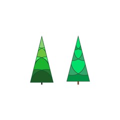 Two christmas tree. Silhouette design green spruce on white background. Symbol of winter, decoration and Christmas holiday season. Isolated graphic element. Flat vector image Vector illustration