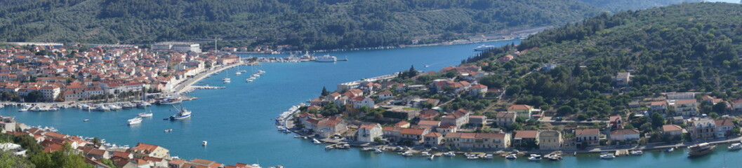 Naklejka na ściany i meble Aerial view of Vela Luka on Korcula, Salmatia, Croatia