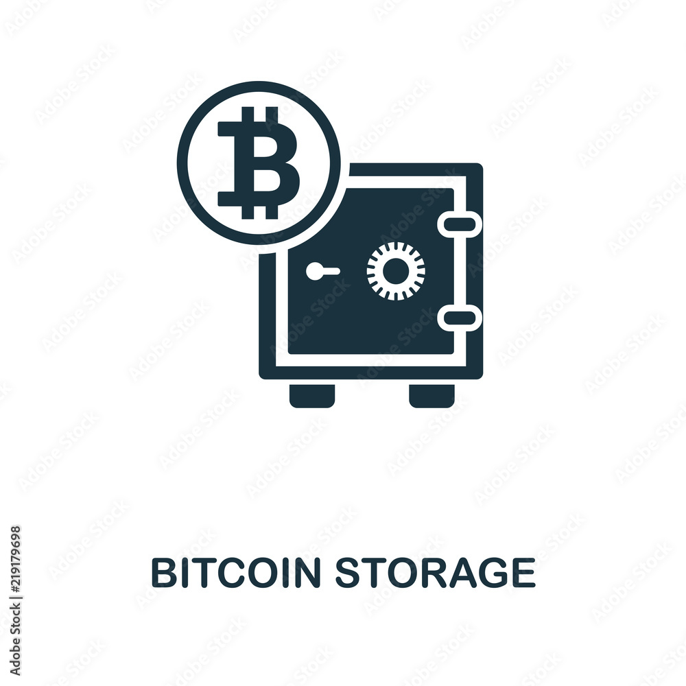 Poster bitcoin storage icon. monochrome style design from crypto currency icon collection. ui. pixel perfec