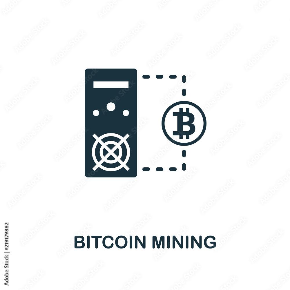 Poster bitcoin mining icon. monochrome style design from crypto currency icon collection. ui. pixel perfect
