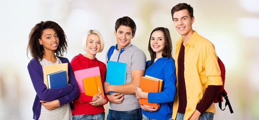 Group of students  isolated over  background
