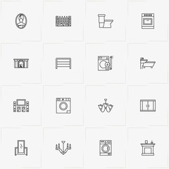 Home line icon set with mirror , home cinema columns  and stove