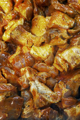 Fresh pickled meat for shish kebab. View from above.