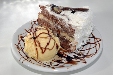 Slice of cake with ice cream
