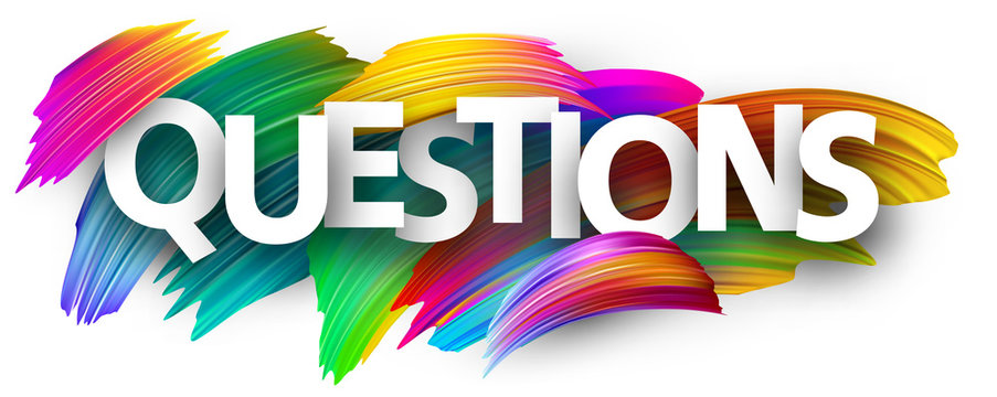 Questions sign with colorful brush strokes.