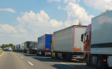 row of trucks on a German highway