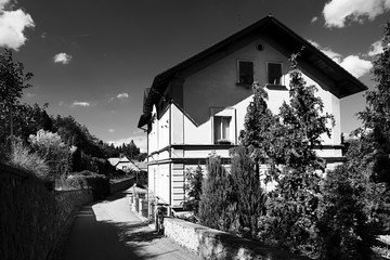 Volyne, Czech republic - August 11, 2018: historical house in Zamecka street during summer holiday...