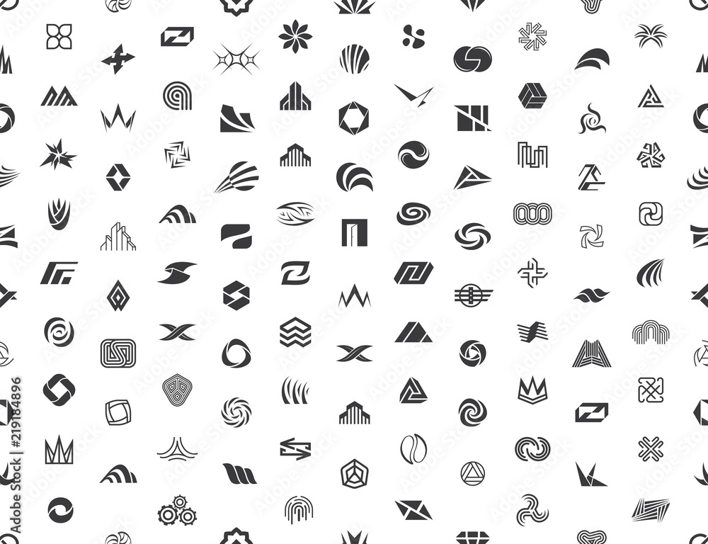 Poster seamless pattern with abstract logos. isolated on white background