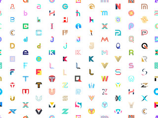 Seamless pattern with Abstract logos with letters. Isolated on White background