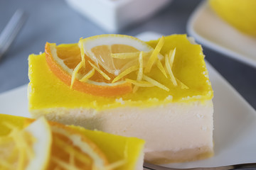 Homemade orange and lemon cheesecake.