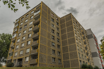 Block of flats in Sokolov town in summer cloudy morning