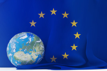 flag of Europe and planet earth world globe focused on Europe 3d-illustration. elements of this image furnished by NASA