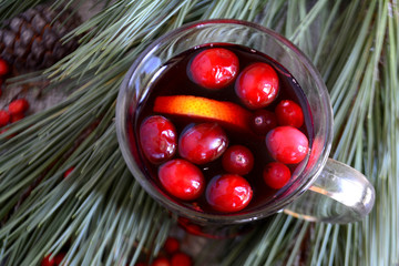 Hot winter or autumn cranberry drink