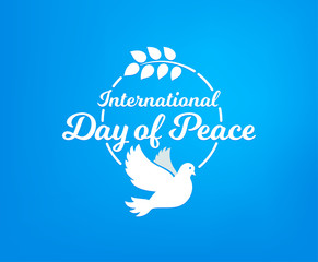 Fototapeta premium International day of peace. Concept illustration with dove of Peace day. Olive branch. Vector blue background.
