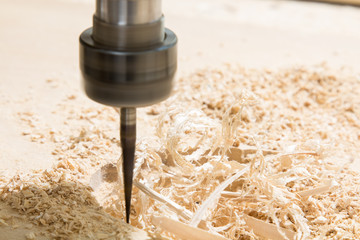 Rotary milling cutter, wooden board and shavings