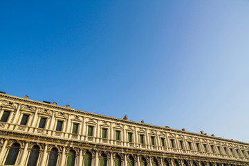 Closeup view on the details of the buildings on the San Marco Square in Venice, Italy on a sunny day.