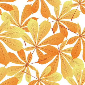 Leaves of chestnut. Yellowed foliage. Autumnal seamless pattern.