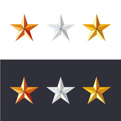 Obraz premium Golden, silver and bronze stars set. Game achievements and awards. 3d style vector. Rank icons.